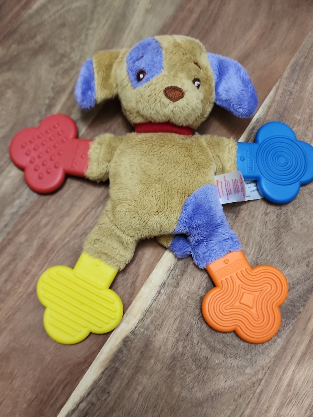 VTG Munchkin Teether Babies Plush Puppy Dog Multi-Textured Baby Toy Lovey Rare